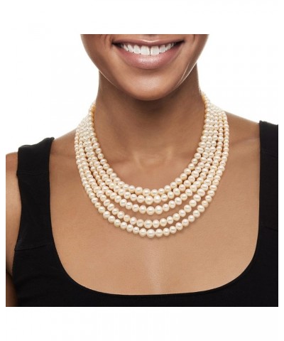 4-8.5mm Cultured Pearl 5-Strand Layered Necklace with Sterling Silver White Pearl 16.0 Inches $106.49 Necklaces