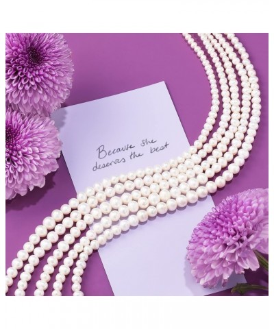 4-8.5mm Cultured Pearl 5-Strand Layered Necklace with Sterling Silver White Pearl 16.0 Inches $106.49 Necklaces