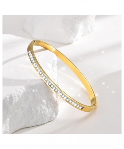 Dainty Gold Bracelets for Women - 14K Gold Plated Love Cubic Zirconia Bangle Crystal Friendship Bracelet Teen Girls Trendy Je...