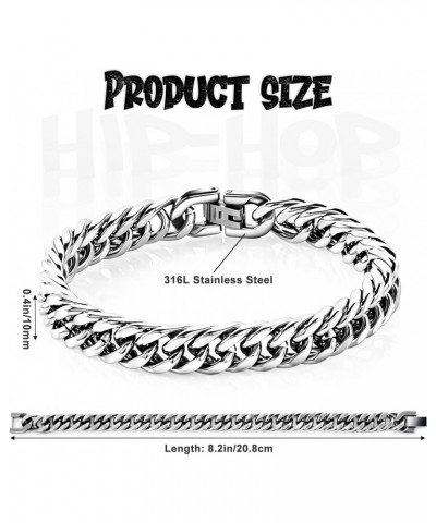 Cuban Link Bracelet for Men and Women, 316L Stainless Steel Cuban Bracelet, 0.4 * 8.2in Silver Chain Bracelet Women Men Brace...