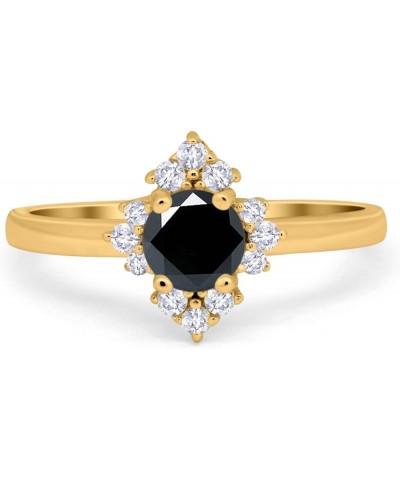 Art Deco Halo Wedding Engagement Ring Round Simulated Cubic Zirconia 925 Sterling Silver Yellow Tone, Simulated Black CZ $15....