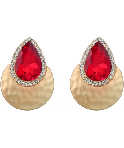 Teardrop Marquise Stud Earrings for Women Art Retro Crystal Rhinestone Dangle Gold Chunky Statement Earring Bohemian D-Red $8...