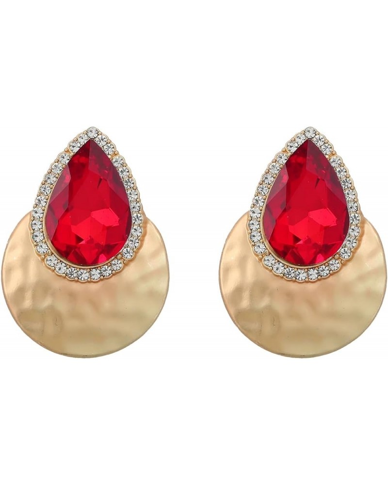 Teardrop Marquise Stud Earrings for Women Art Retro Crystal Rhinestone Dangle Gold Chunky Statement Earring Bohemian D-Red $8...