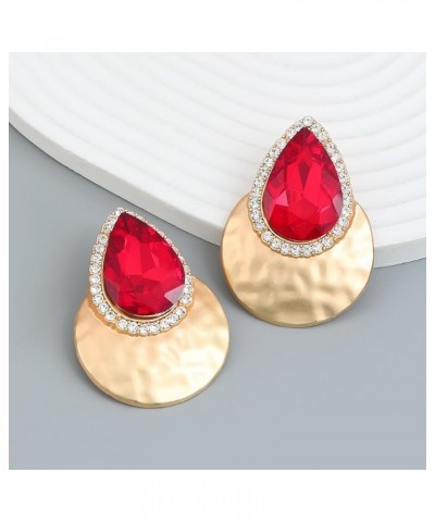 Teardrop Marquise Stud Earrings for Women Art Retro Crystal Rhinestone Dangle Gold Chunky Statement Earring Bohemian D-Red $8...