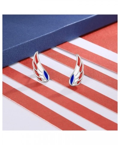 Silver USA American Flag Earrings - S925 Patriotic Stud Earrings Fourth of July Independence Day Jewelry Gifts for Women Girl...