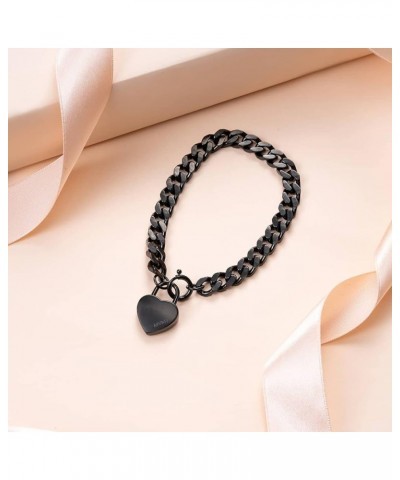 Chunky Heartlock Chain Bracelet for Women Black $36.52 Bracelets