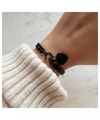 Chunky Heartlock Chain Bracelet for Women Black $36.52 Bracelets