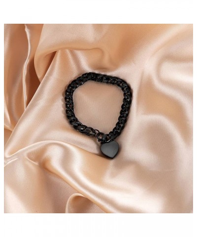 Chunky Heartlock Chain Bracelet for Women Black $36.52 Bracelets