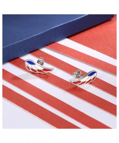 Silver USA American Flag Earrings - S925 Patriotic Stud Earrings Fourth of July Independence Day Jewelry Gifts for Women Girl...