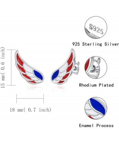 Silver USA American Flag Earrings - S925 Patriotic Stud Earrings Fourth of July Independence Day Jewelry Gifts for Women Girl...