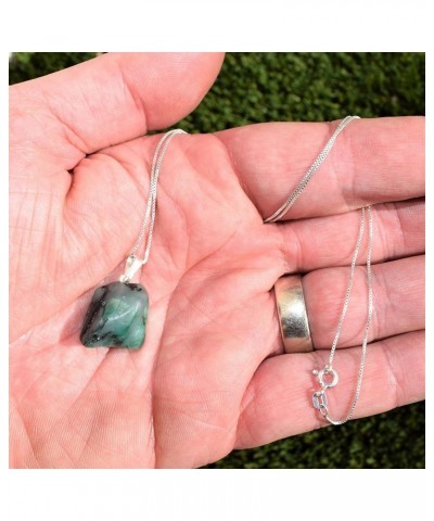 Charged Natural Polished Tumble Stone Crystal Pendant + 20" Stainless Steel Chain + Selenite Charging Heart Included Emerald ...