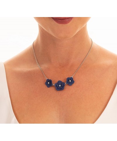 Matte Flower Short Statement Fashion Necklace Gift for Women and Girls Blue $8.15 Necklaces