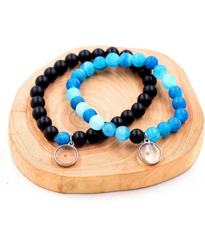 Natural Frosted Weathered Stone Yoga Healing Bracelet, Mustard Seed Charms, Meditation Relax Anxiety Bangle 2 PCS Blue $7.97 ...