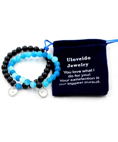 Natural Frosted Weathered Stone Yoga Healing Bracelet, Mustard Seed Charms, Meditation Relax Anxiety Bangle 2 PCS Blue $7.97 ...