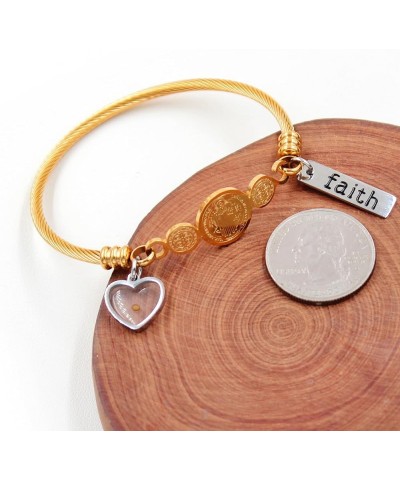 Faith Mustard Seed Jewelry Saint Benedict Medal Bangle Bracelet Stainless Steel CSPB Cross Bracelet Inspirational Christian R...