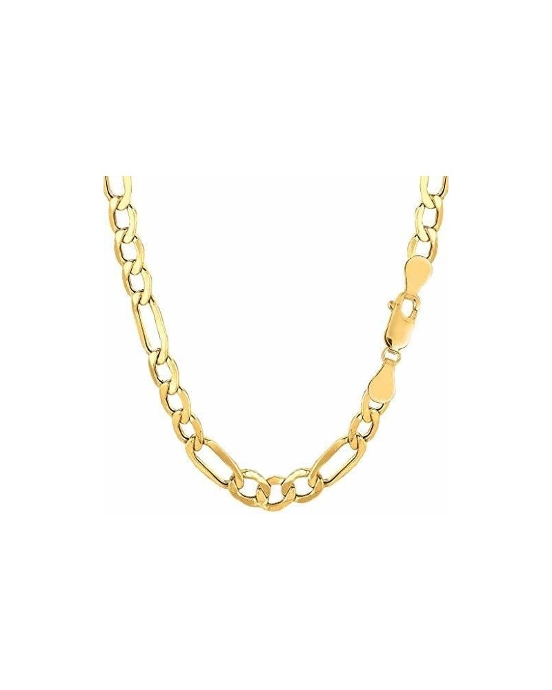 10k REAL Yellow Gold 3.5mm, 4.6mm, 5.4mm, Or 6.5mm Shiny Diamond-Cut Alternate Classic Mens Hollow Figaro Chain Necklace for ...