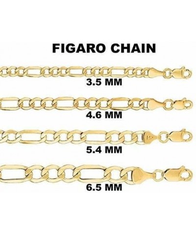 10k REAL Yellow Gold 3.5mm, 4.6mm, 5.4mm, Or 6.5mm Shiny Diamond-Cut Alternate Classic Mens Hollow Figaro Chain Necklace for ...