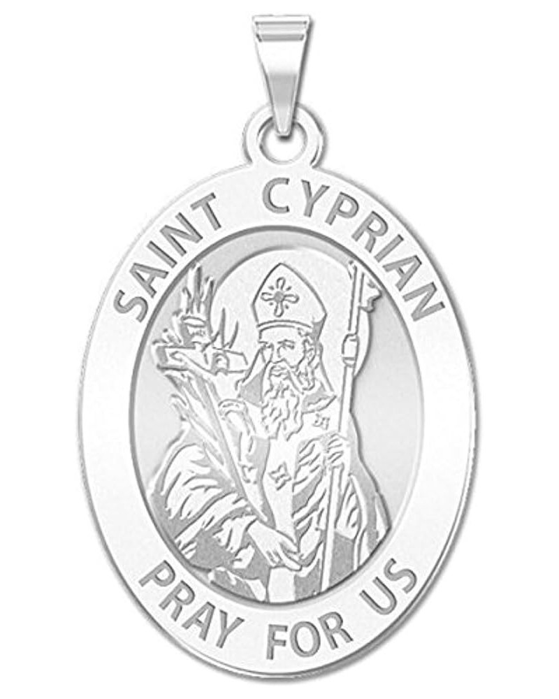 Saint Cyprian Oval Religious Medal - in Sterling Silver and 10K or 14K Gold 3/4 Inch X 1 Inch Medal With Engraving Solid 10k ...