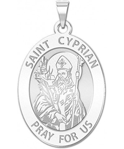 Saint Cyprian Oval Religious Medal - in Sterling Silver and 10K or 14K Gold 3/4 Inch X 1 Inch Medal With Engraving Solid 10k ...