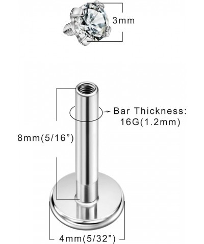 1 Piece 316L Surgical Steel Threaded Labret Studs for Ear and Nose Piercings Silver,3.0mm Clear Zircon,16g 8mm Post $8.11 Bod...