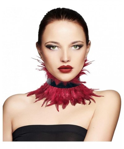 Gothic Natural Feather Choker Victorian PU Leather Neck Wrap Collar for Halloween Costume Le-red $10.34 Necklaces