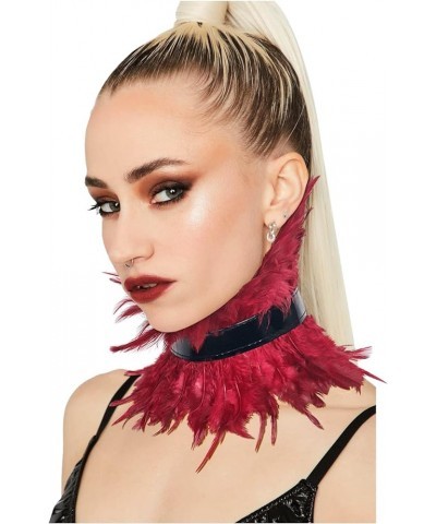 Gothic Natural Feather Choker Victorian PU Leather Neck Wrap Collar for Halloween Costume Le-red $10.34 Necklaces