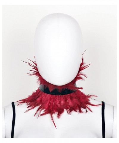 Gothic Natural Feather Choker Victorian PU Leather Neck Wrap Collar for Halloween Costume Le-red $10.34 Necklaces