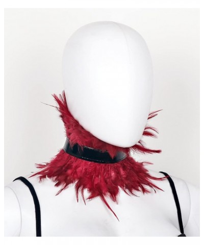 Gothic Natural Feather Choker Victorian PU Leather Neck Wrap Collar for Halloween Costume Le-red $10.34 Necklaces