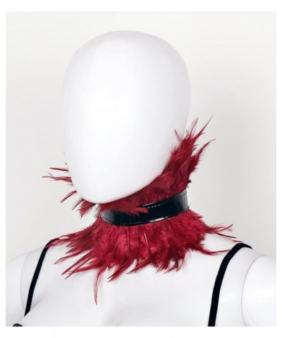 Gothic Natural Feather Choker Victorian PU Leather Neck Wrap Collar for Halloween Costume Le-red $10.34 Necklaces