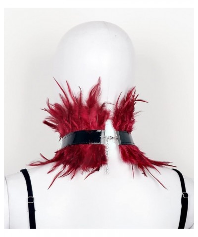 Gothic Natural Feather Choker Victorian PU Leather Neck Wrap Collar for Halloween Costume Le-red $10.34 Necklaces