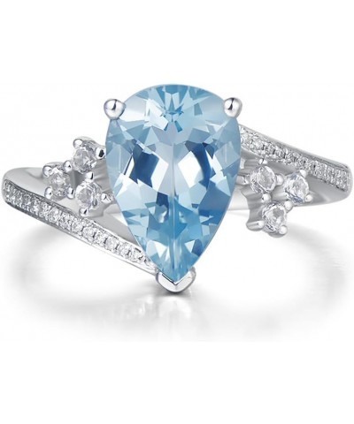 2CT Aquamarine Ring 925 Sterling Silver Pear Cut 7 * 9MM Sky Blue Aquamarine and White Moissanite Aquamarine Engagement Rings...