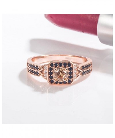 Women's Rose Gold Chocolate White and Brown Cubic Zirconia Statement Rings Black Wedding Rings for Women Chocolate Diamond Ch...