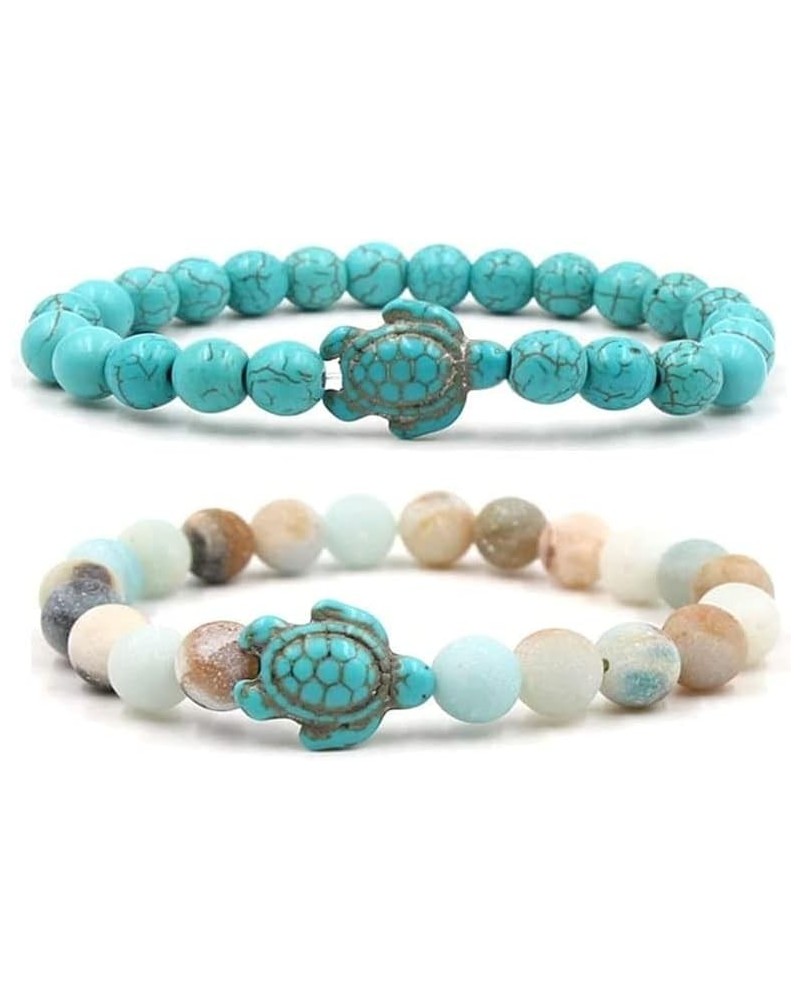 8mm Sea Turtles Beads Bracelet Turquoise Natutal Stone Elastic Stretch Bracelet for Women Men Girls 2pcs Blue&Multi $8.24 Bra...