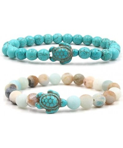 8mm Sea Turtles Beads Bracelet Turquoise Natutal Stone Elastic Stretch Bracelet for Women Men Girls 2pcs Blue&Multi $8.24 Bra...