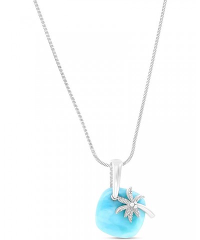 Sterling Silver Rhodium Larimar Plate Palm Tree 22" Round Snake Adjustable Necklace $64.40 Necklaces