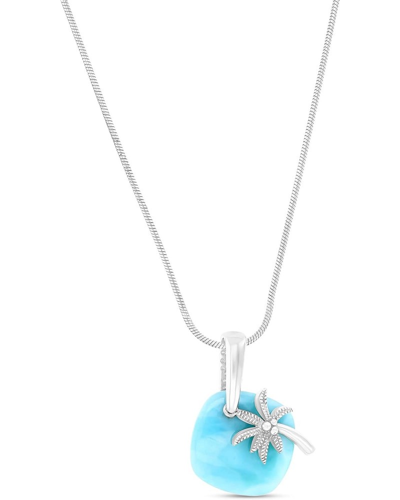 Sterling Silver Rhodium Larimar Plate Palm Tree 22" Round Snake Adjustable Necklace $64.40 Necklaces