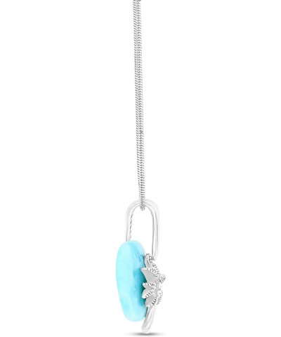 Sterling Silver Rhodium Larimar Plate Palm Tree 22" Round Snake Adjustable Necklace $64.40 Necklaces