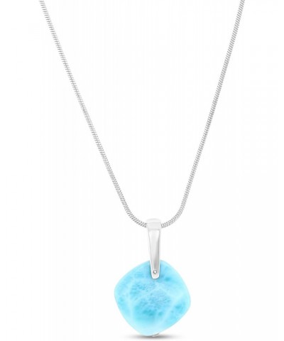 Sterling Silver Rhodium Larimar Plate Palm Tree 22" Round Snake Adjustable Necklace $64.40 Necklaces