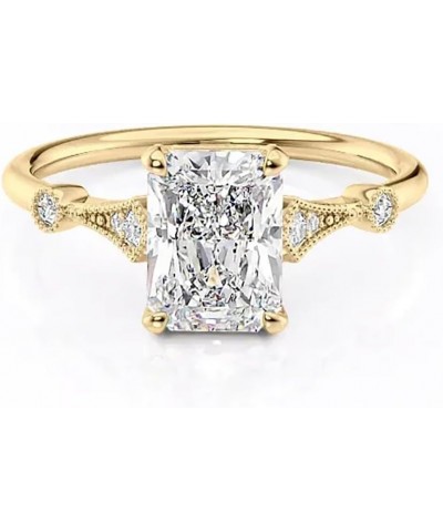 10K 14K 18K Solid Gold Moissanite Rings for Women, Radiant Cut 1/1.5/2/2.5/3 Carat Center Moissanite Wedding Engagement Ring ...