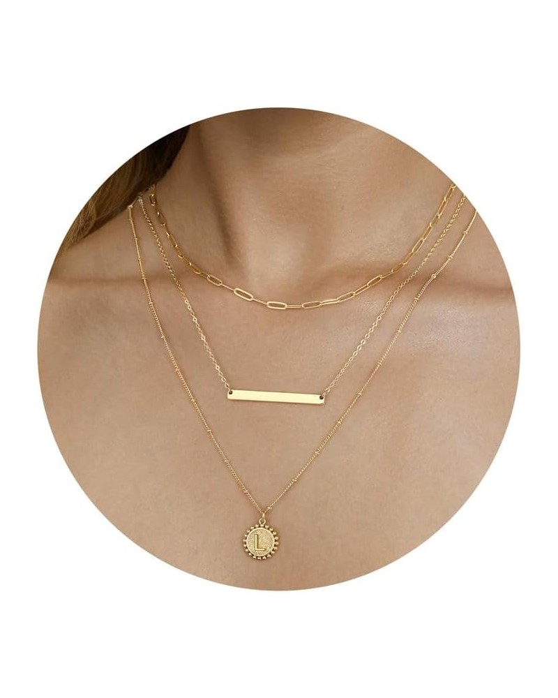 Layered Gold Necklace for Women - 14K Gold Plated Initial Necklaces for Women Dainty Coin Letter Necklace Layered Necklace Se...