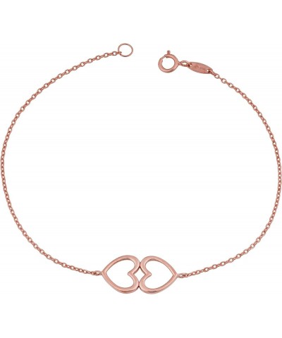 14k Gold Double Heart Bracelet (7.25 inch) Rose Gold $50.32 Bracelets