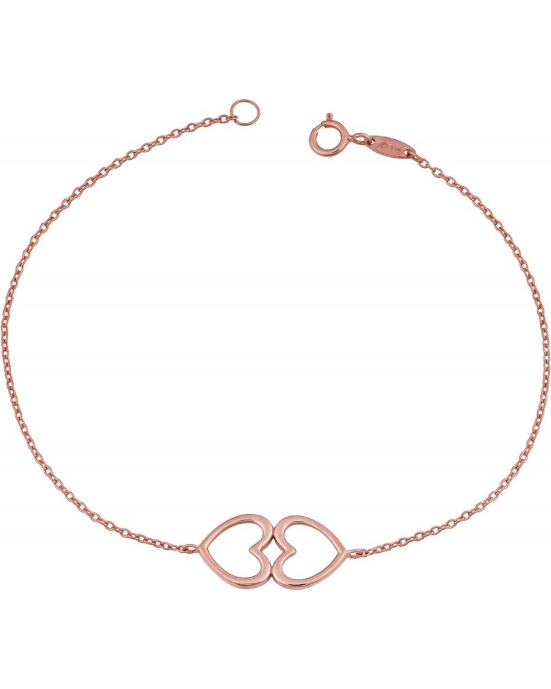 14k Gold Double Heart Bracelet (7.25 inch) Rose Gold $50.32 Bracelets