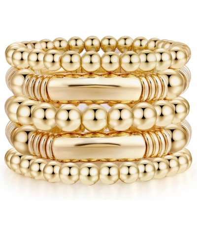 Gold Bangles Bracelet for Women Chunky Curved Stacking Plated Bead Ball Stretchable Bracelets Style-5 $10.39 Bracelets