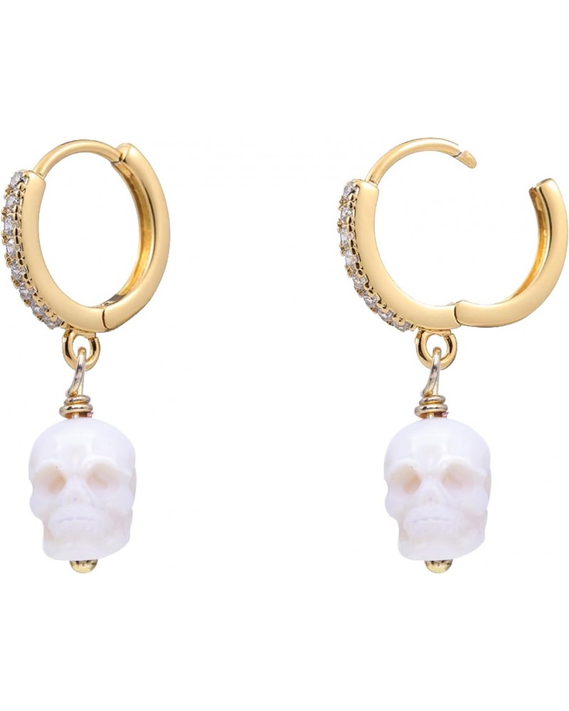 Pearl Huggie Earrings，Gothic Skull skeleton 14k Gold 925 Sterling Silver Drop Dangle Huggie Hoop Statement Earrings, Trendy D...