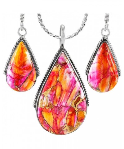 925 Sterling Silver Matching Pendant & Earrings Set with Genuine Gemstones 20" Necklace Plum Spiny $35.52 Jewelry Sets