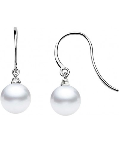 14k White Gold AAAA Quality Japanese Akoya Cultured Pearl Diamond Dangle Earrings for Women - 8.5-9mm $74.25 Earrings