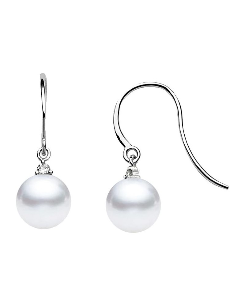 14k White Gold AAAA Quality Japanese Akoya Cultured Pearl Diamond Dangle Earrings for Women - 8.5-9mm $74.25 Earrings