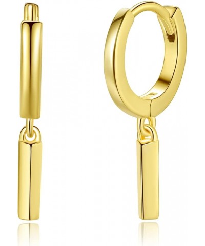 925 Sterling Silver Huggie Hoop Dangle Bar Drop Earrings Gold Sterling Silver $10.59 Earrings