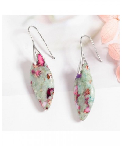 Stone Drop Earrings for Women Girls Leaf Shape Created Imperial Jasper Dangle Drop Earrings Cyan-silvery hook $9.17 Earrings