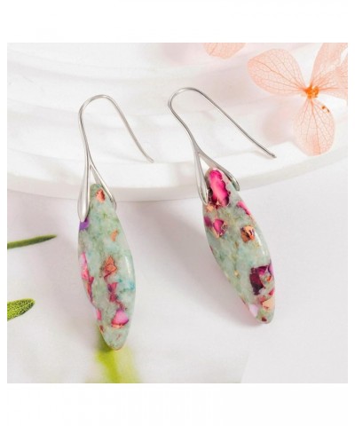 Stone Drop Earrings for Women Girls Leaf Shape Created Imperial Jasper Dangle Drop Earrings Cyan-silvery hook $9.17 Earrings